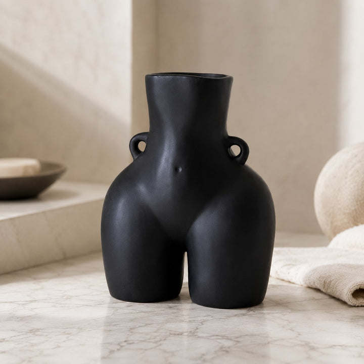 Modern Minimalist Flower Vase Eco-Friendly Ceramic Decorative Holder in Matte White and Black