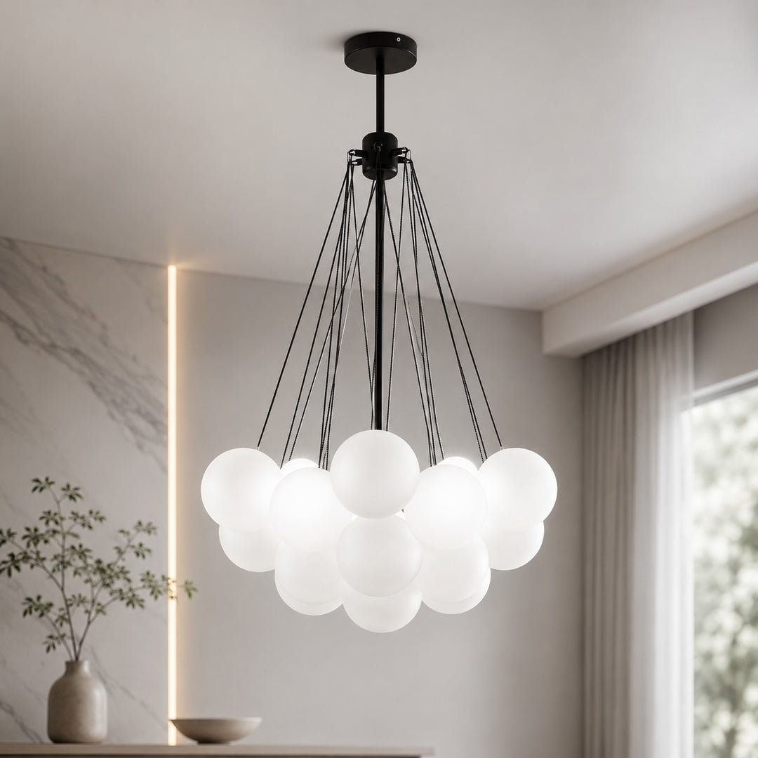 Modern Chandelier Light Hanging Fixture Adjustable Glass and Metal for Dining Room