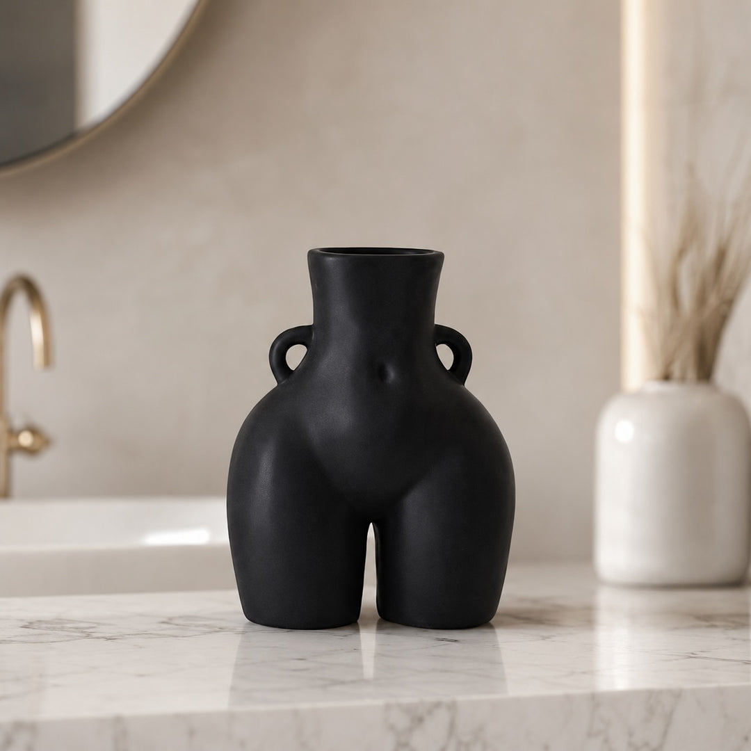Modern Minimalist Flower Vase Eco-Friendly Ceramic Decorative Holder in Matte White and Black