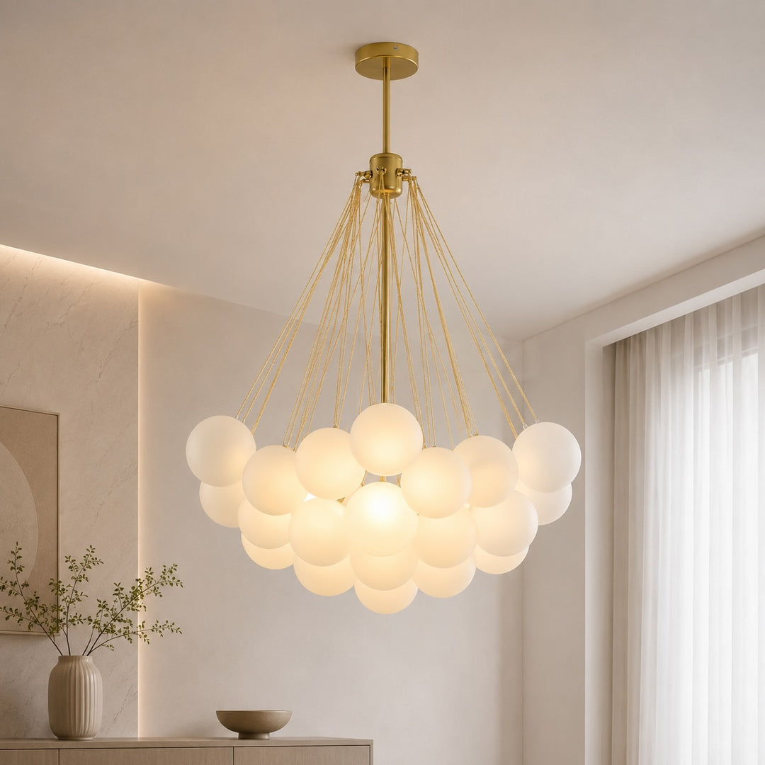 Modern Chandelier Light Hanging Fixture Adjustable Glass and Metal for Dining Room