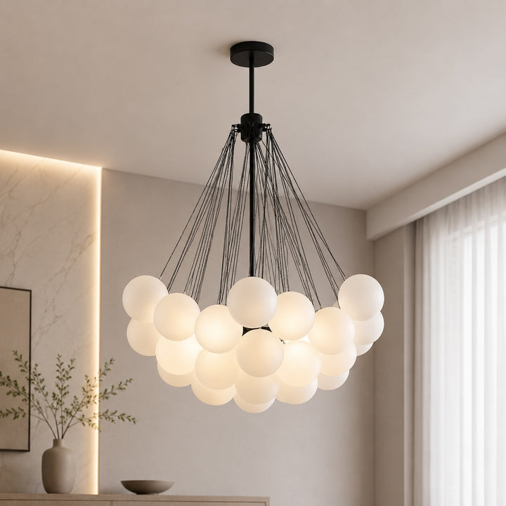 Modern Chandelier Light Hanging Fixture Adjustable Glass and Metal for Dining Room