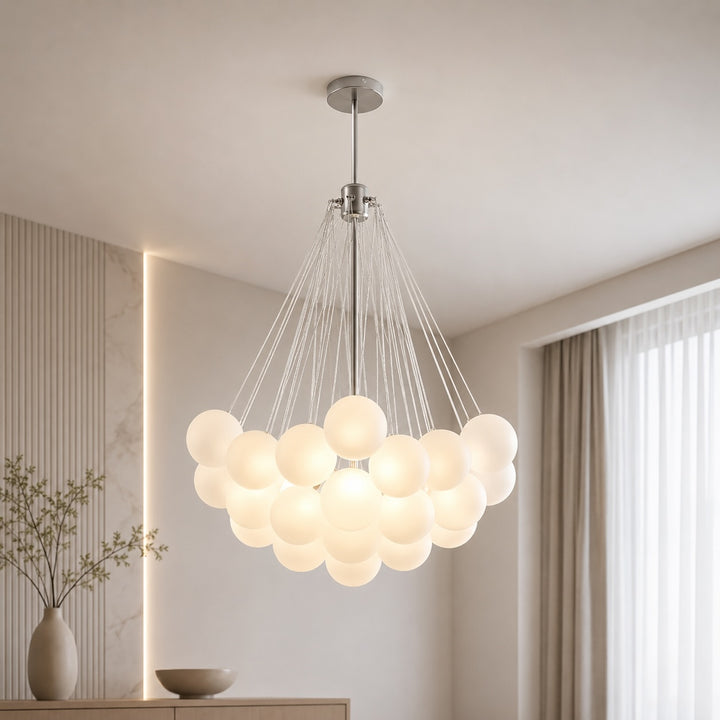Modern Chandelier Light Hanging Fixture Adjustable Glass and Metal for Dining Room