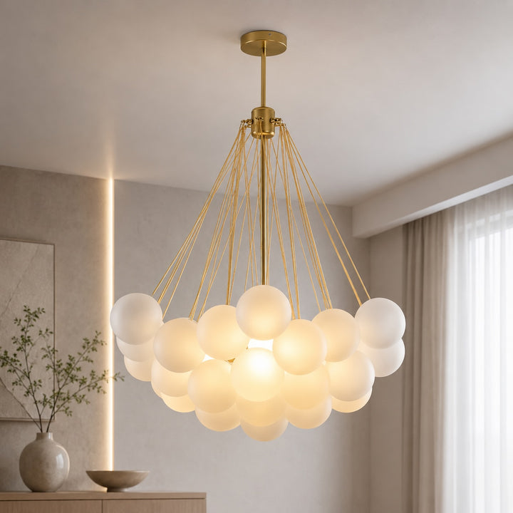Modern Chandelier Light Hanging Fixture Adjustable Glass and Metal for Dining Room