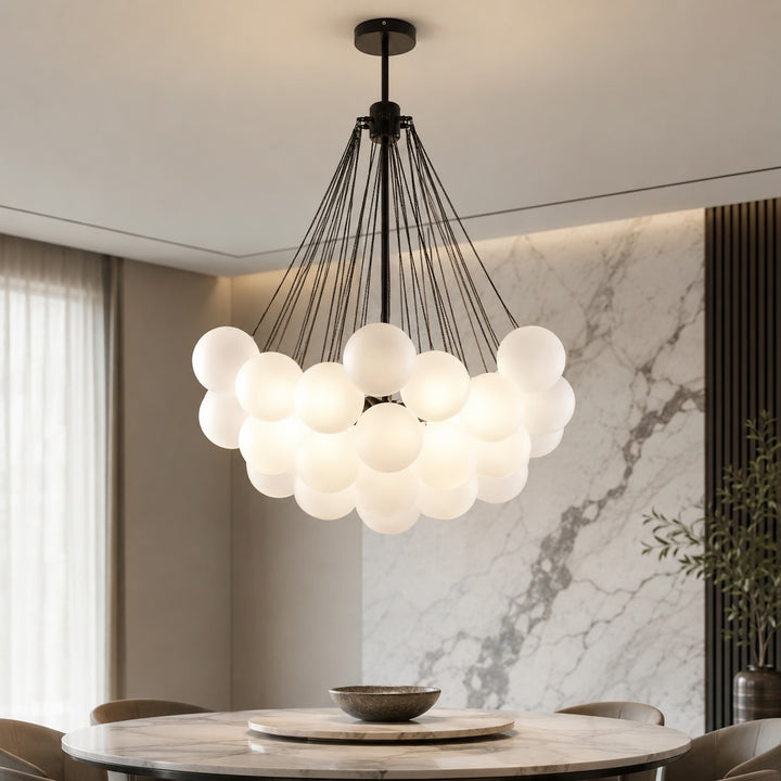 Modern Chandelier Light Hanging Fixture Adjustable Glass and Metal for Dining Room