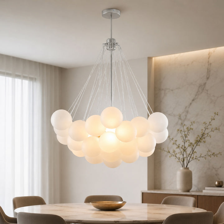 Modern Chandelier Light Hanging Fixture Adjustable Glass and Metal for Dining Room