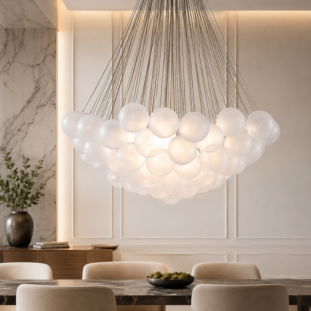 Modern Chandelier Light Hanging Fixture Adjustable Glass and Metal for Dining Room