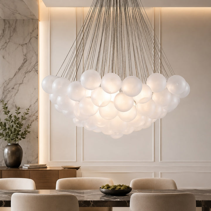 Modern Chandelier Light Hanging Fixture Adjustable Glass and Metal for Dining Room