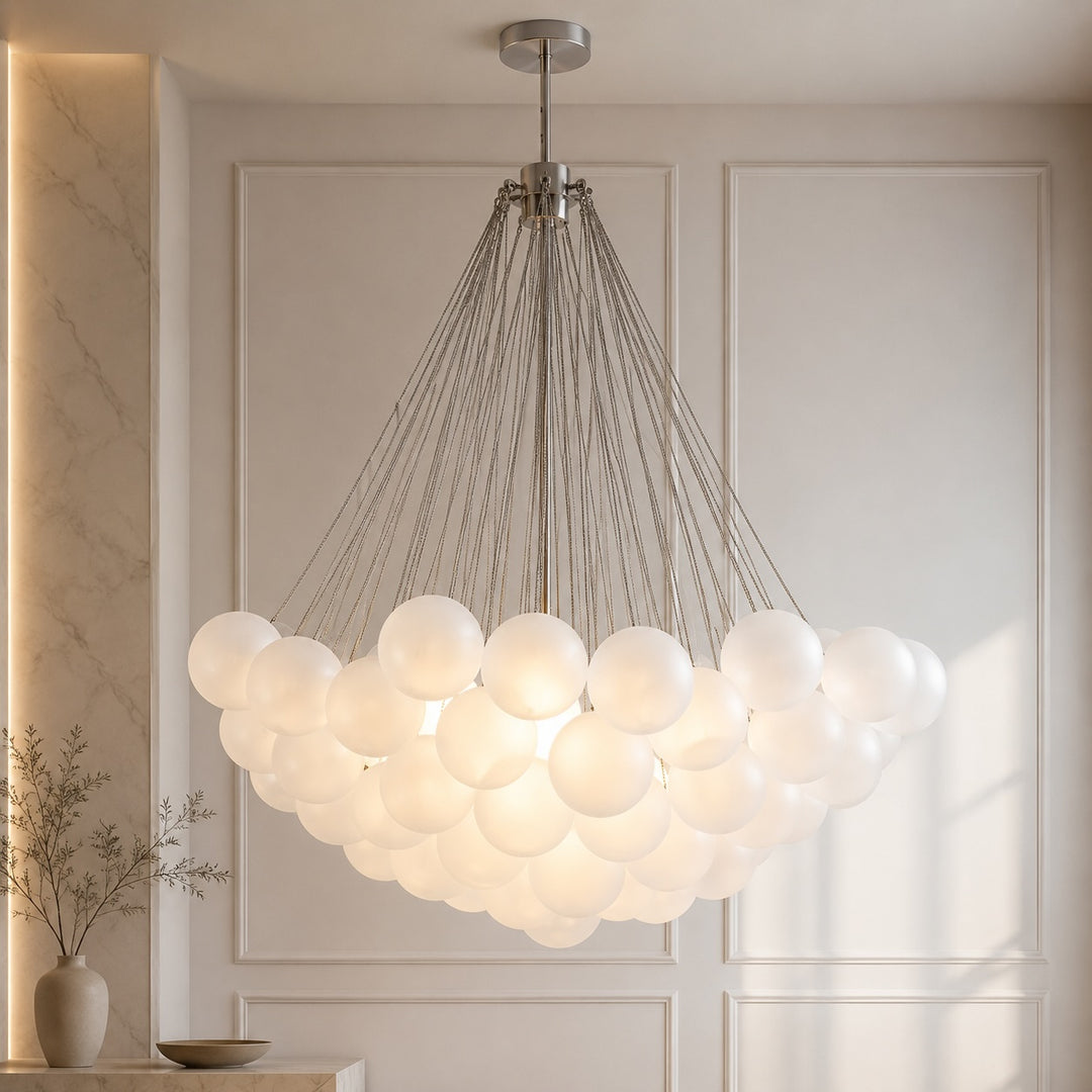 Modern Chandelier Light Hanging Fixture Adjustable Glass and Metal for Dining Room