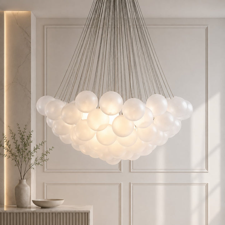 Modern Chandelier Light Hanging Fixture Adjustable Glass and Metal for Dining Room