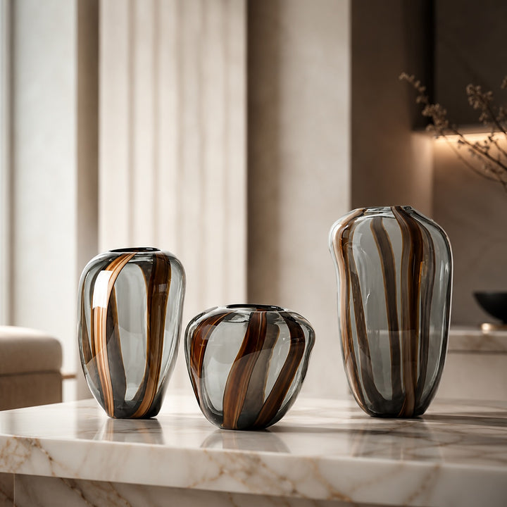 Modern Glass Flower Vase Striped Design for Fresh Flowers Hydroponic Plants