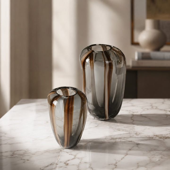 Modern Glass Flower Vase Striped Design for Fresh Flowers Hydroponic Plants