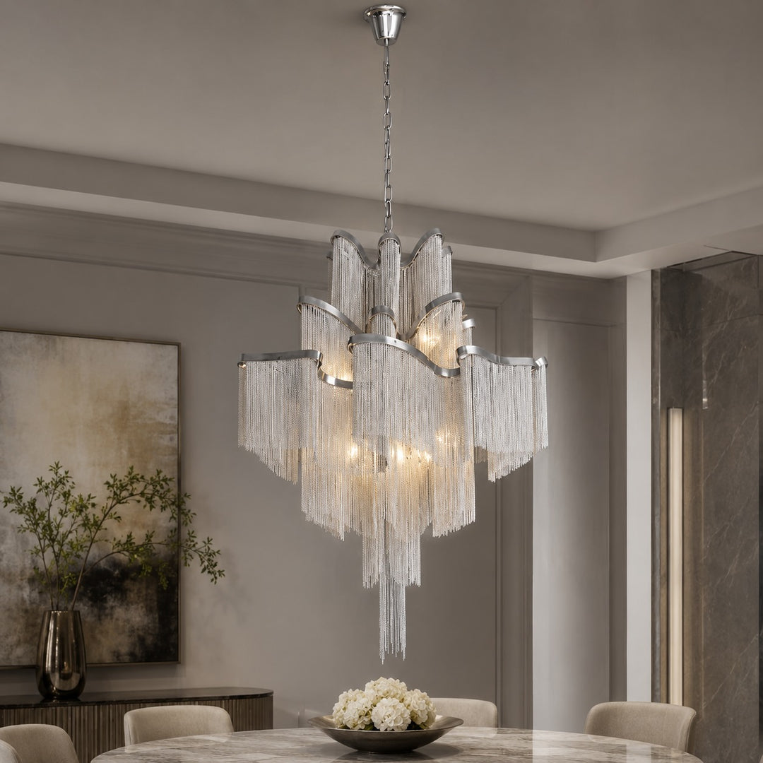 Modern Chandelier Light Metal Hanging Fixture E14 Socket for Dining and Indoor Spaces