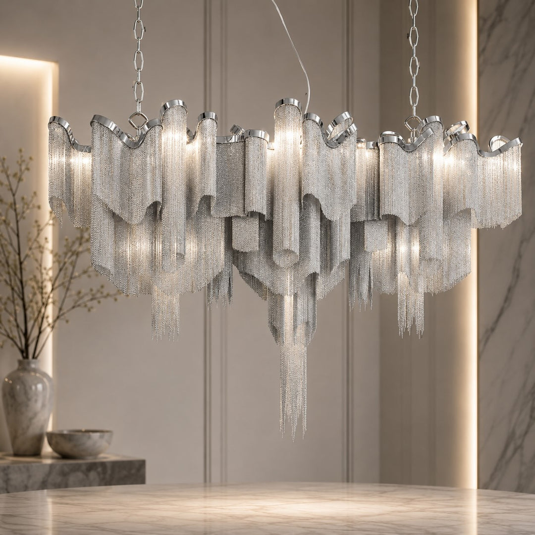 Modern Chandelier Light Metal Hanging Fixture E14 Socket for Dining and Indoor Spaces