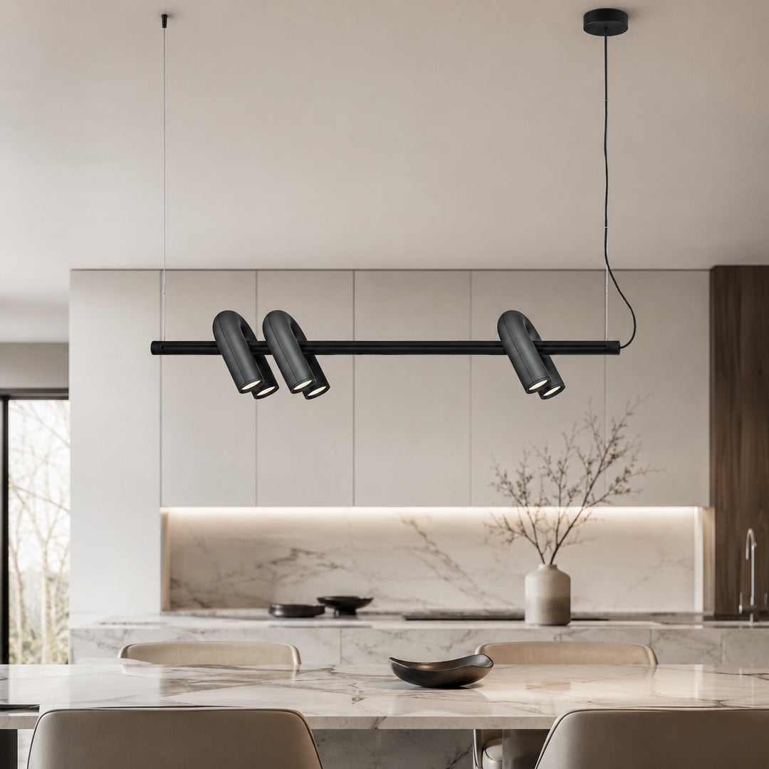 Modern Adjustable Pendant Light with Dimmable Glass Shade and Metal Frame for Kitchen Lighting