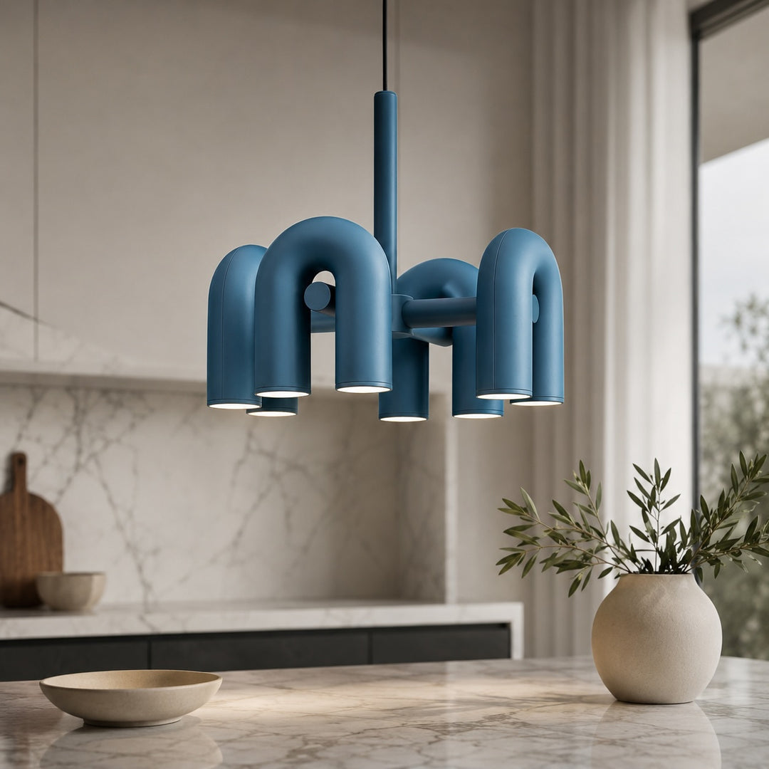 Modern Adjustable Pendant Light with Dimmable Glass Shade and Metal Frame for Kitchen Lighting