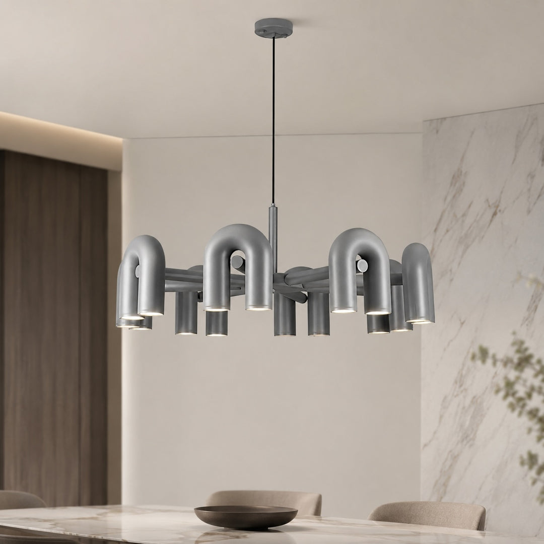 Modern Adjustable Pendant Light with Dimmable Glass Shade and Metal Frame for Kitchen Lighting