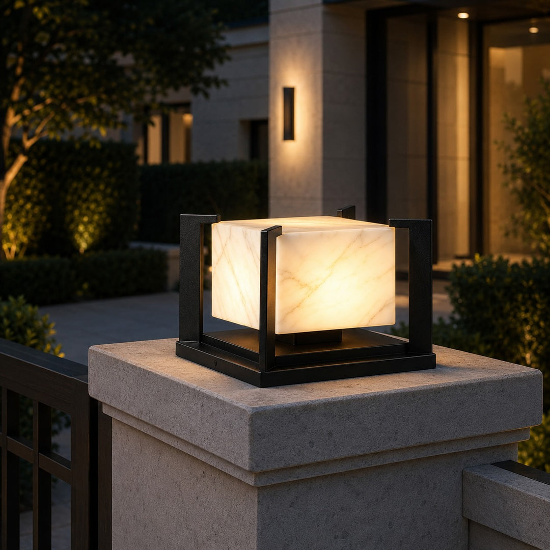 Solar Garden Light Modern Pillar Adjustable Height Stainless Steel LED Tri-Color Outdoor Lights