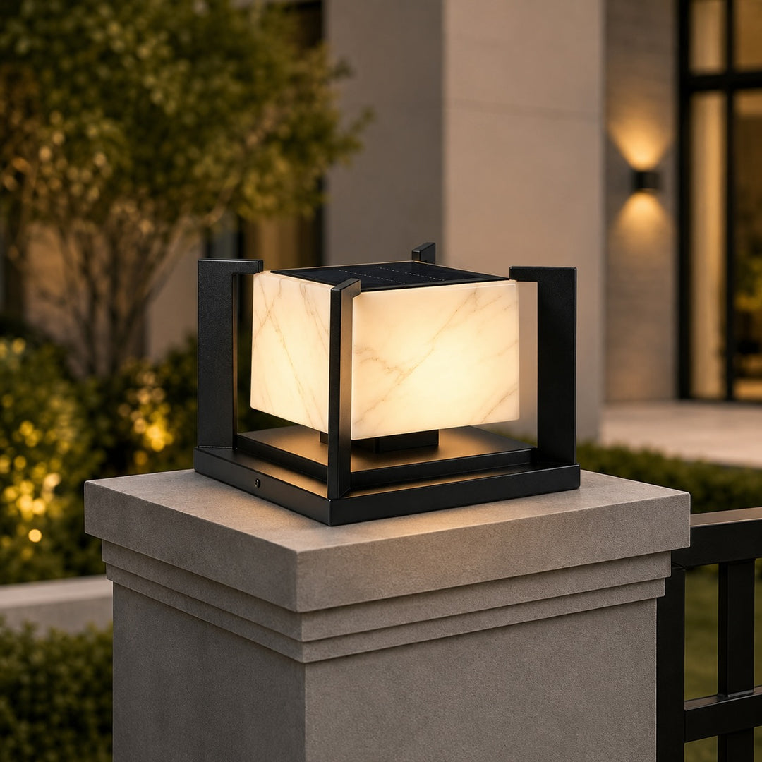 Solar Garden Light Modern Pillar Adjustable Height Stainless Steel LED Tri-Color Outdoor Lights