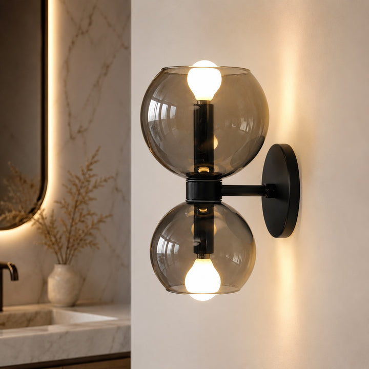 Modern Wall Sconce with Sculptural Glass Shade and Metal Base for Indoor Use LED Compatible