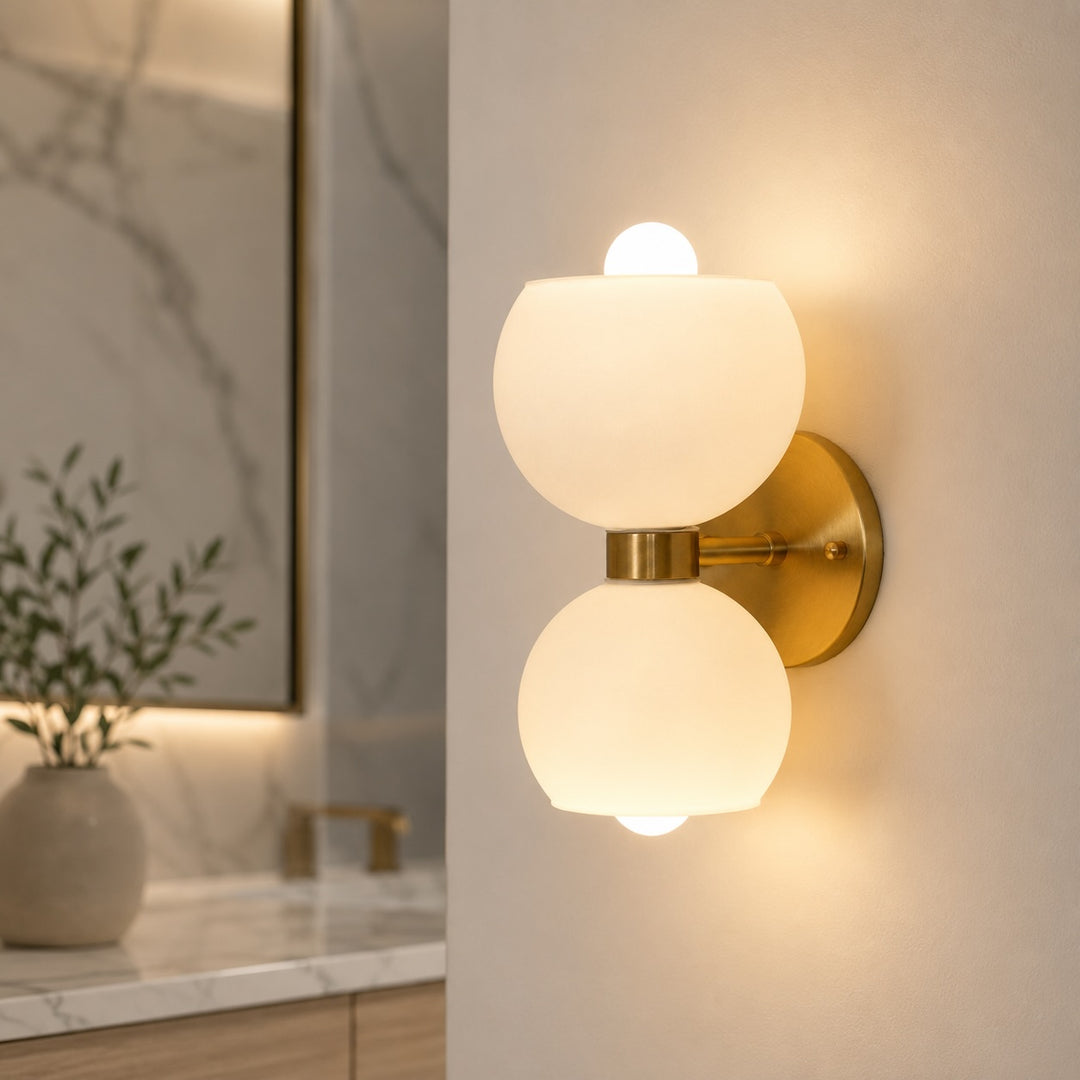 Modern Wall Sconce with Sculptural Glass Shade and Metal Base for Indoor Use LED Compatible
