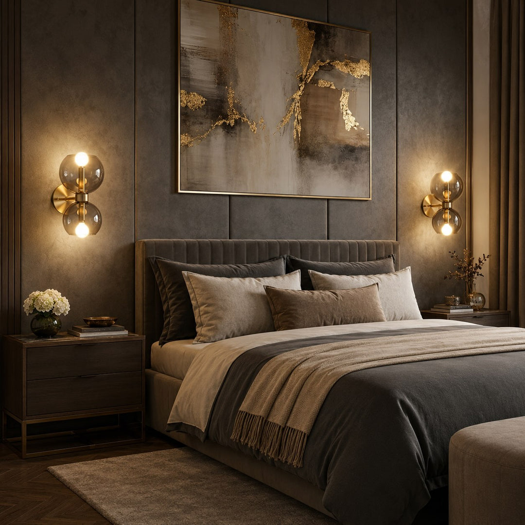 Modern Wall Sconce with Sculptural Glass Shade and Metal Base for Indoor Use LED Compatible