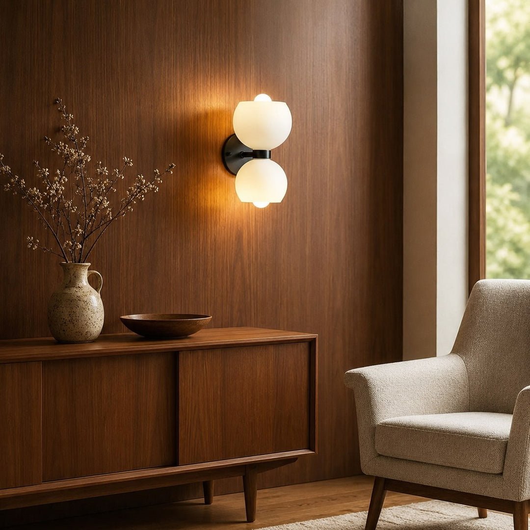 Modern Wall Sconce with Sculptural Glass Shade and Metal Base for Indoor Use LED Compatible
