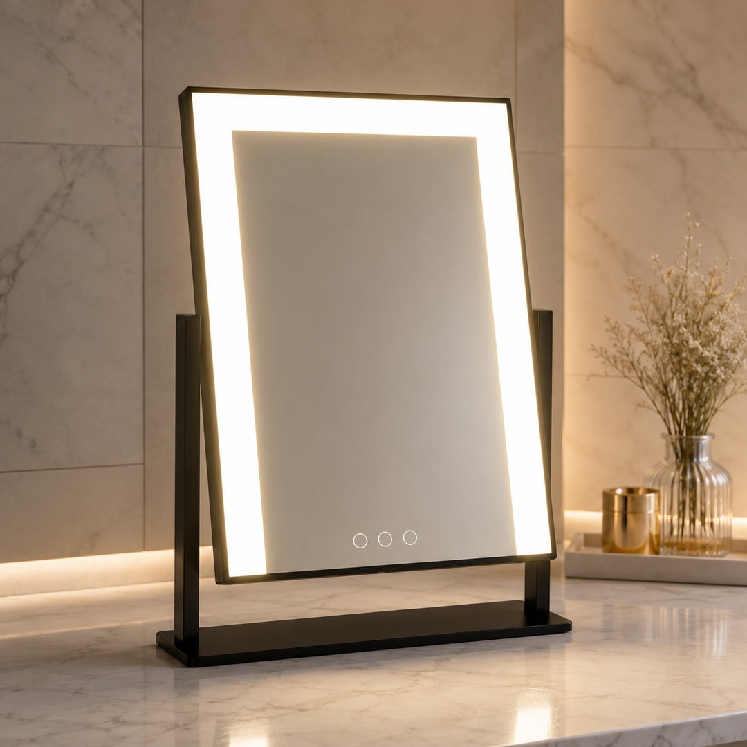LED Lighted Vanity Mirror with Touch Control Adjustable Brightness 15x Magnifying Mirror 360° Rotation