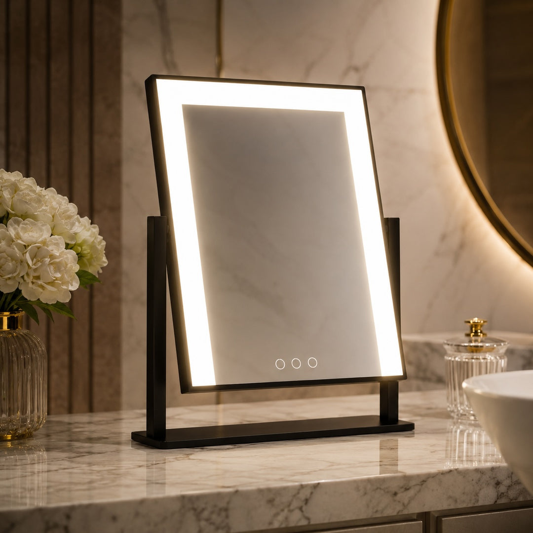 LED Lighted Vanity Mirror with Touch Control Adjustable Brightness 15x Magnifying Mirror 360° Rotation