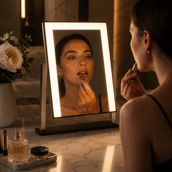 LED Lighted Vanity Mirror with Touch Control Adjustable Brightness 15x Magnifying Mirror 360° Rotation