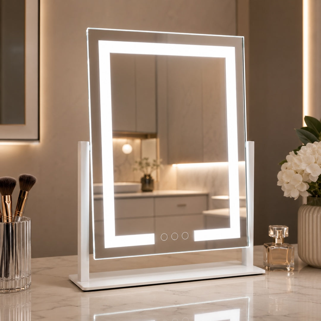 LED Lighted Vanity Mirror with Touch Control Adjustable Brightness 15x Magnifying Mirror 360° Rotation