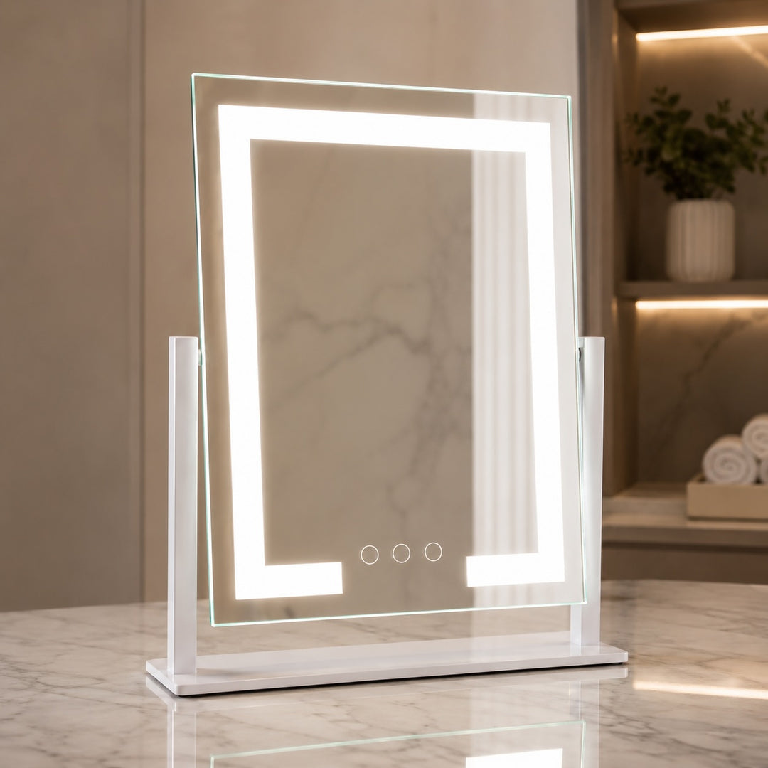 LED Lighted Vanity Mirror with Touch Control Adjustable Brightness 15x Magnifying Mirror 360° Rotation