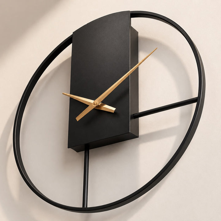 Modern Black Wall Clock with Open Circle Frame and Silent Quartz Movement for Contemporary Decor