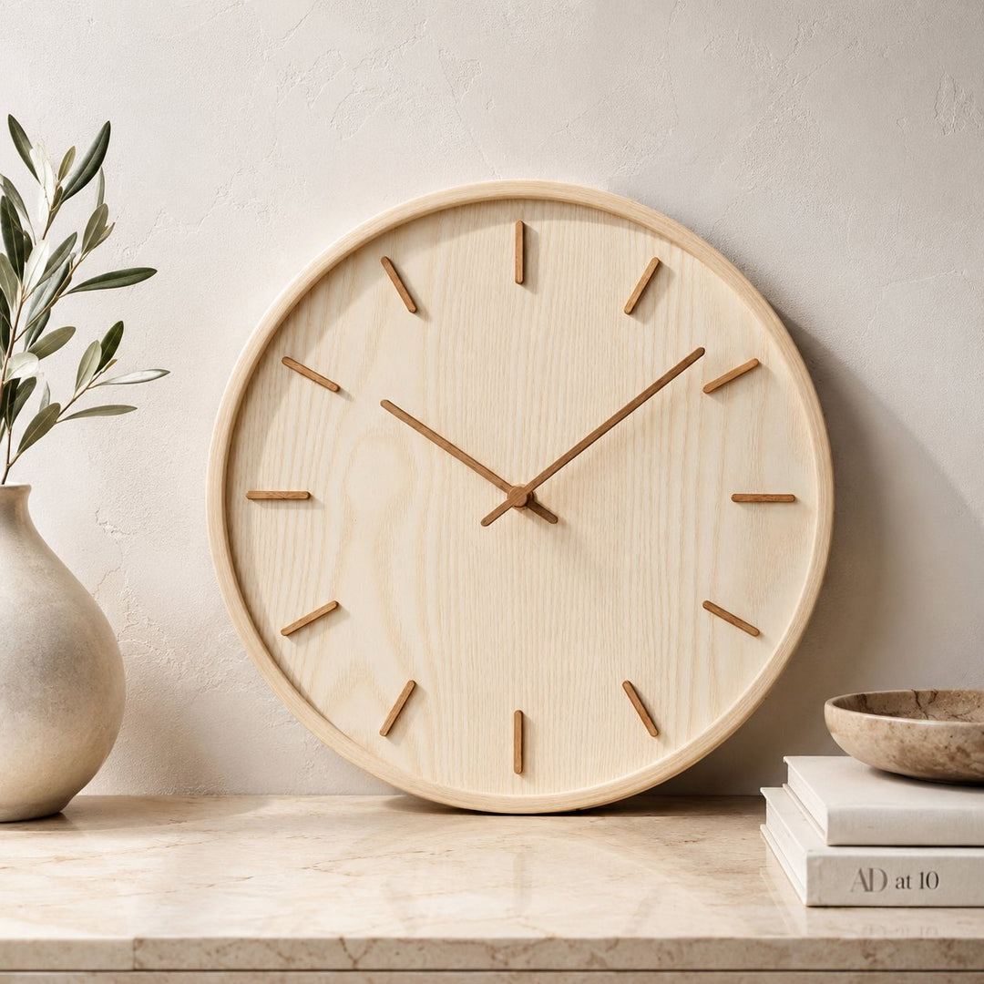 Minimalist Wall Clock Solid Wood Natural Grain