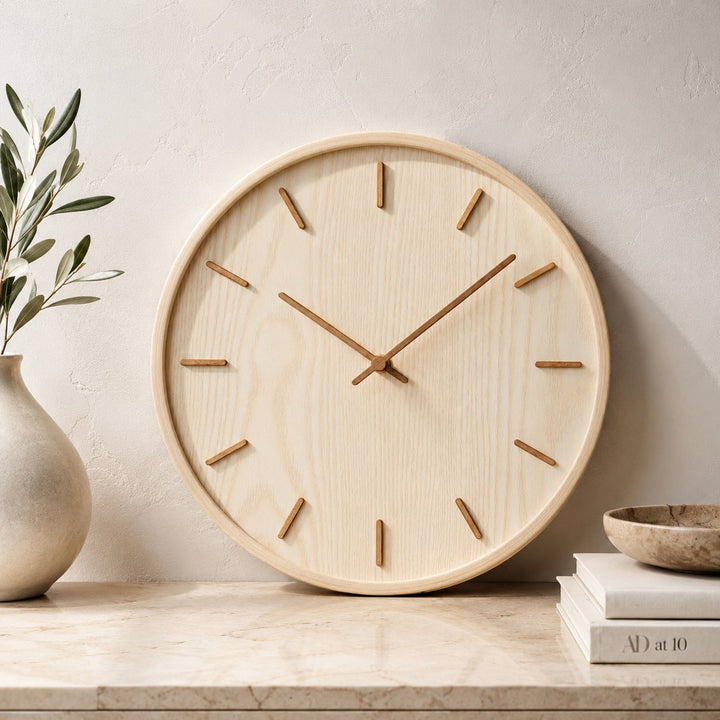 Minimalist Wall Clock Solid Wood Natural Grain