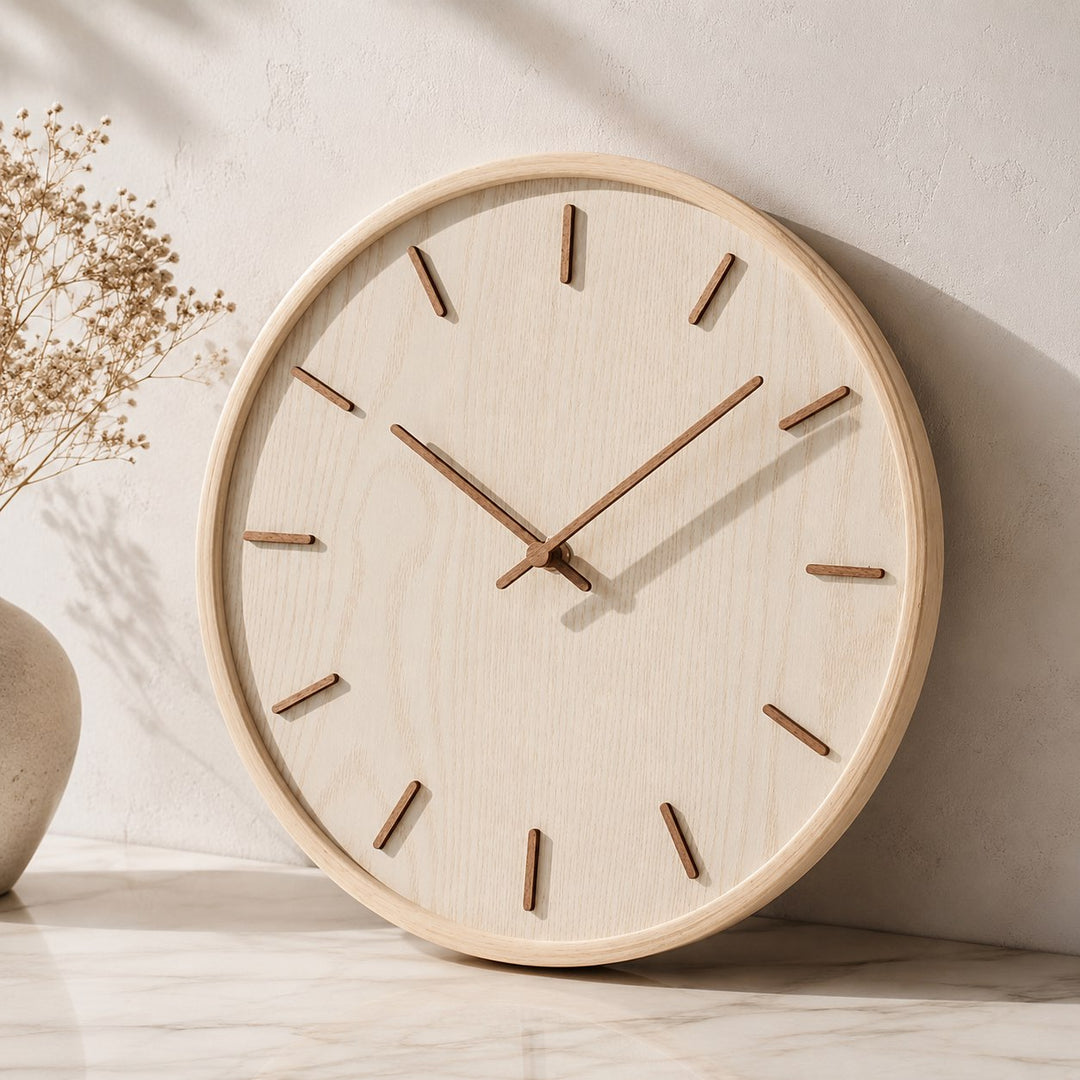 Minimalist Wall Clock Solid Wood Natural Grain