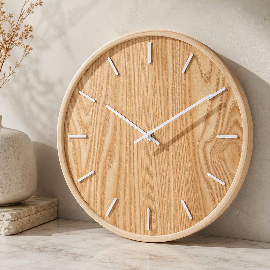 Minimalist Wall Clock Solid Wood Natural Grain