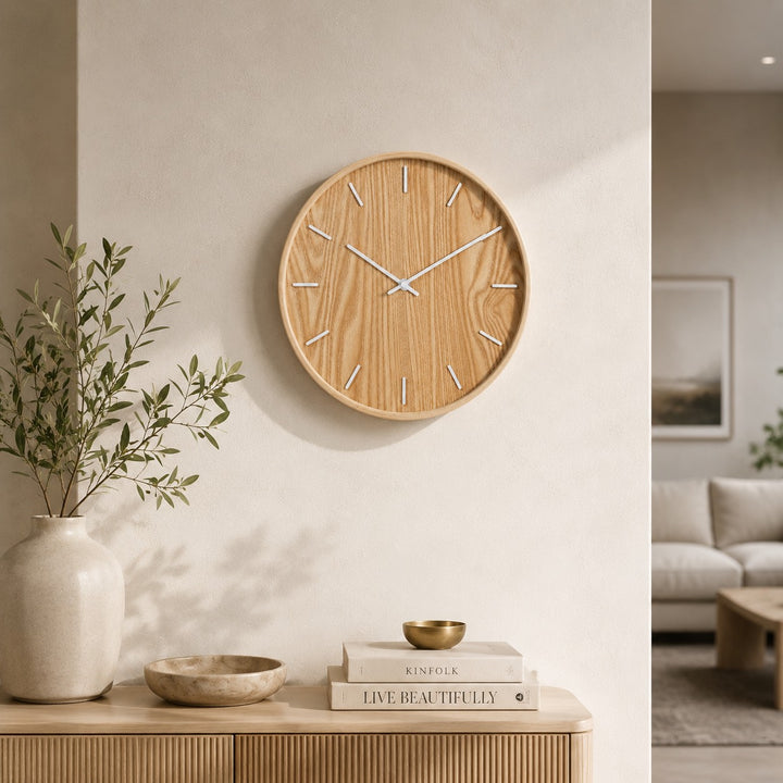 Minimalist Wall Clock Solid Wood Natural Grain
