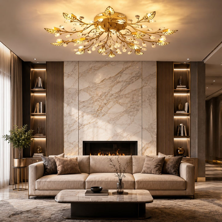 Modern Crystal Chandelier Ceiling Light 15-Light Black Iron Frame Dimmable LED Fixture