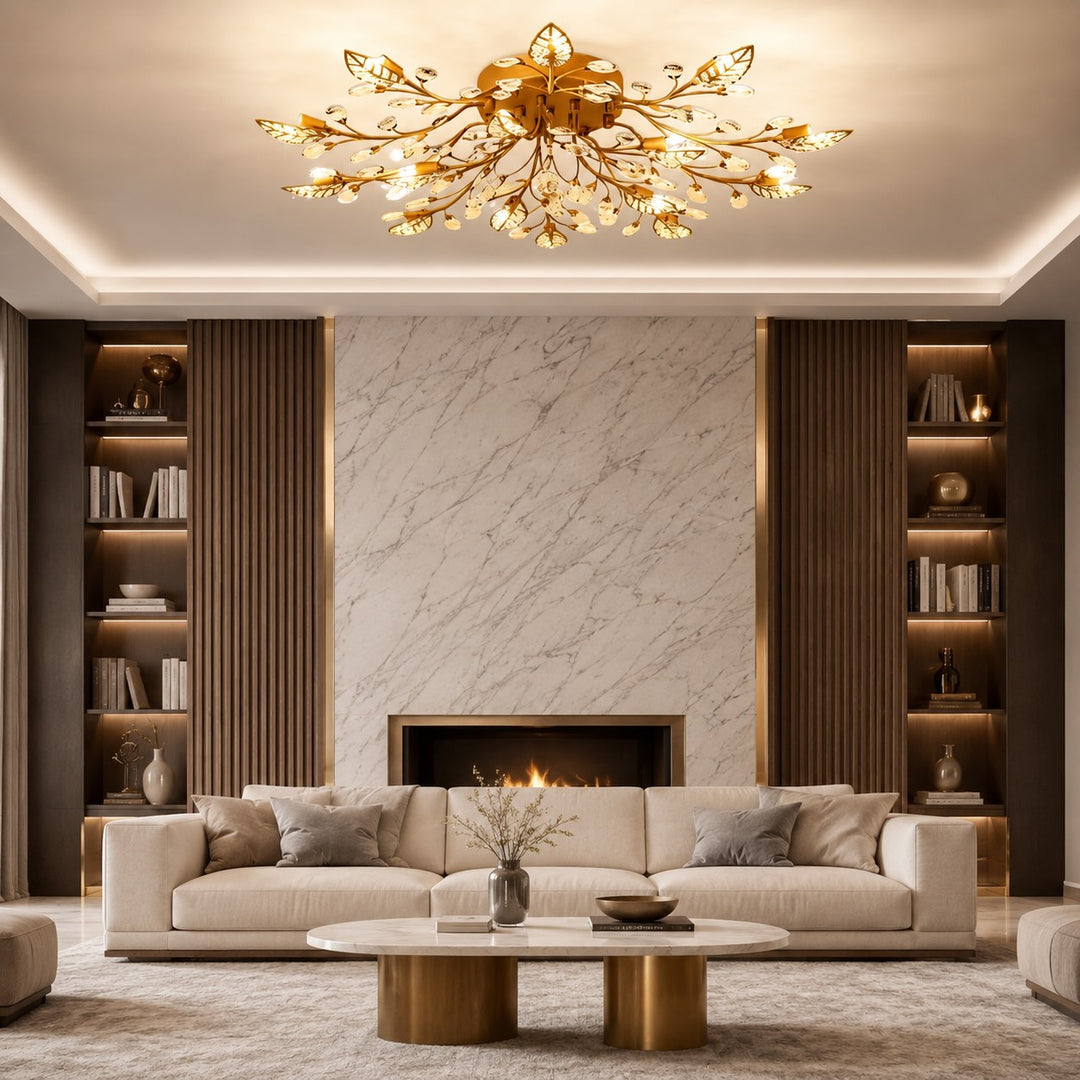 Modern Crystal Chandelier Ceiling Light 15-Light Black Iron Frame Dimmable LED Fixture