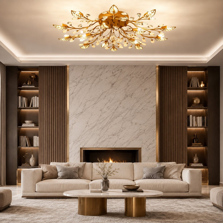 Modern Crystal Chandelier Ceiling Light 15-Light Black Iron Frame Dimmable LED Fixture