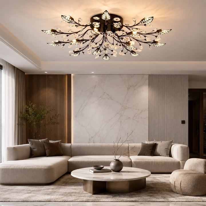 Modern Crystal Chandelier Ceiling Light 15-Light Black Iron Frame Dimmable LED Fixture