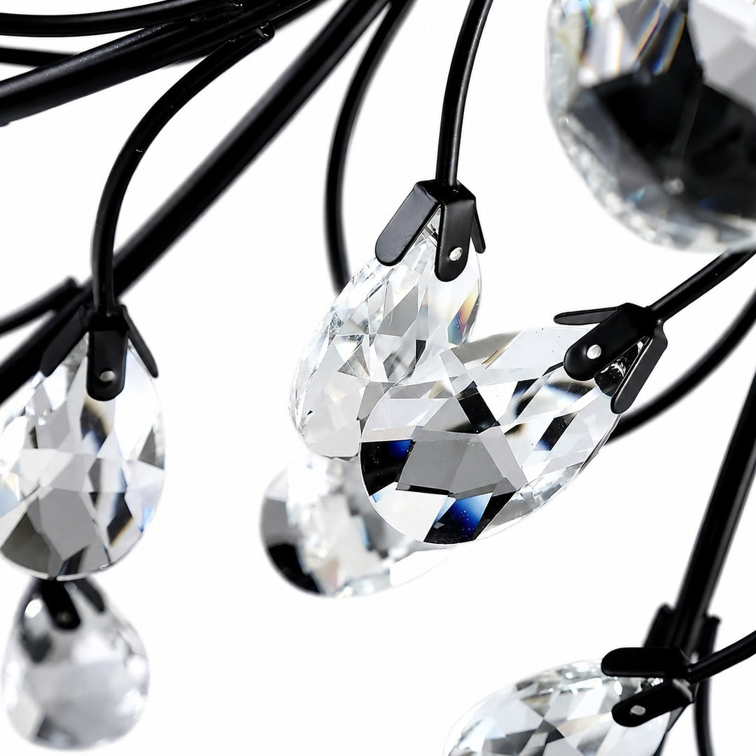 Modern Crystal Chandelier Ceiling Light 15-Light Black Iron Frame Dimmable LED Fixture
