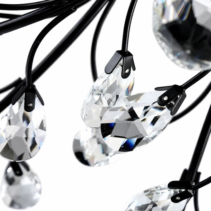 Modern Crystal Chandelier Ceiling Light 15-Light Black Iron Frame Dimmable LED Fixture