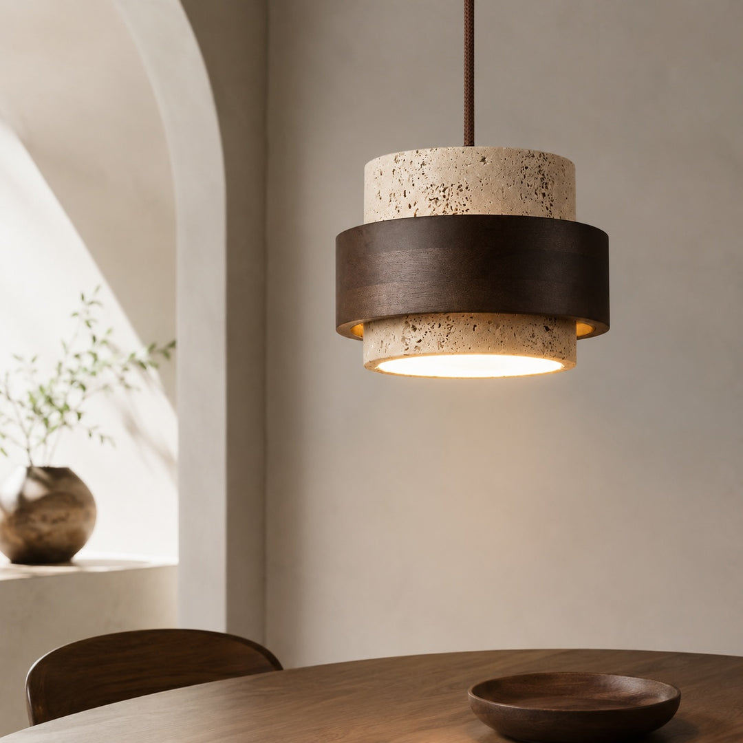 Minimalist Pendant Lamp with Stone Body and Walnut Wood Finish LED Bulb for Kitchen Pendant Lighting