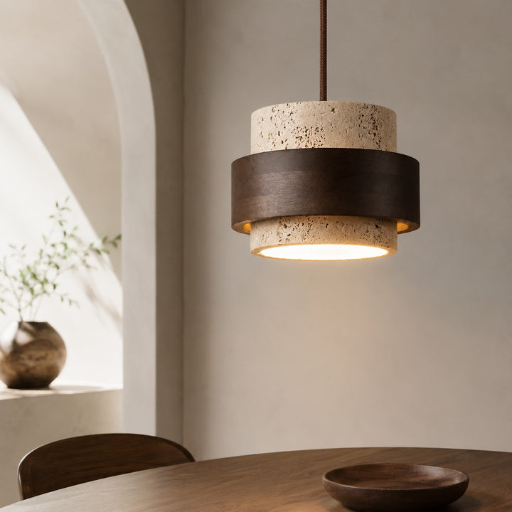 Minimalist Pendant Lamp with Stone Body and Walnut Wood Finish LED Bulb for Kitchen Pendant Lighting