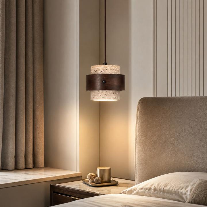 Minimalist Pendant Lamp with Stone Body and Walnut Wood Finish LED Bulb for Kitchen Pendant Lighting