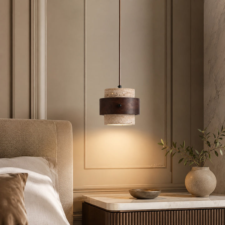 Minimalist Pendant Lamp with Stone Body and Walnut Wood Finish LED Bulb for Kitchen Pendant Lighting