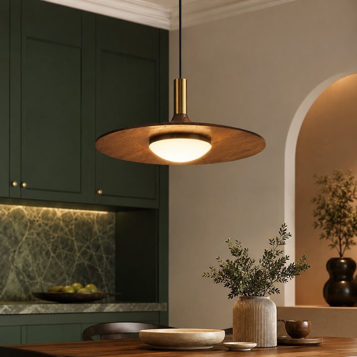 Modern Ceiling Light Natural Wood Flush Mount LED Fixture Adjustable Height