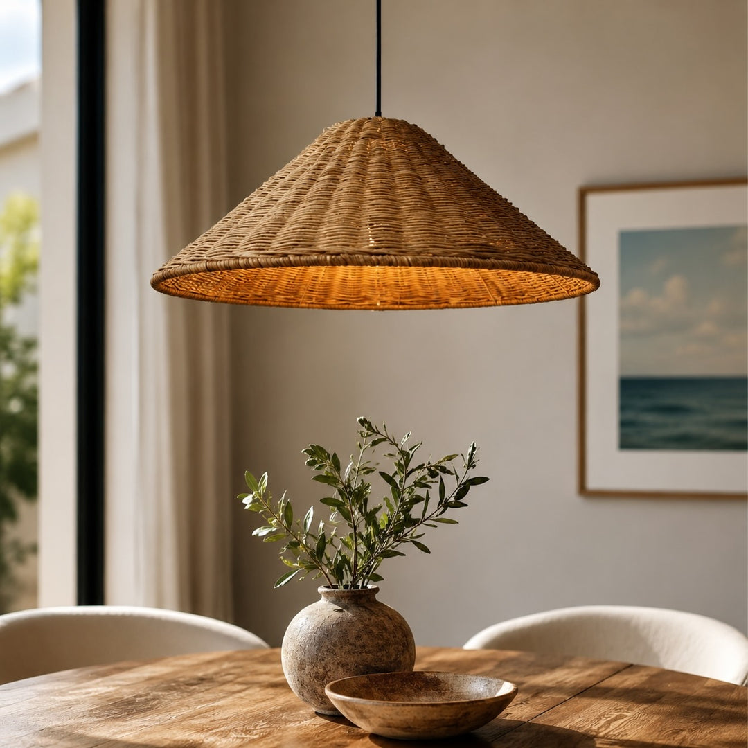 Modern Rattan Pendant Light Adjustable Height LED Hanging Lights for Kitchen Lighting
