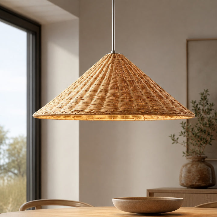 Modern Rattan Pendant Light Adjustable Height LED Hanging Lights for Kitchen Lighting